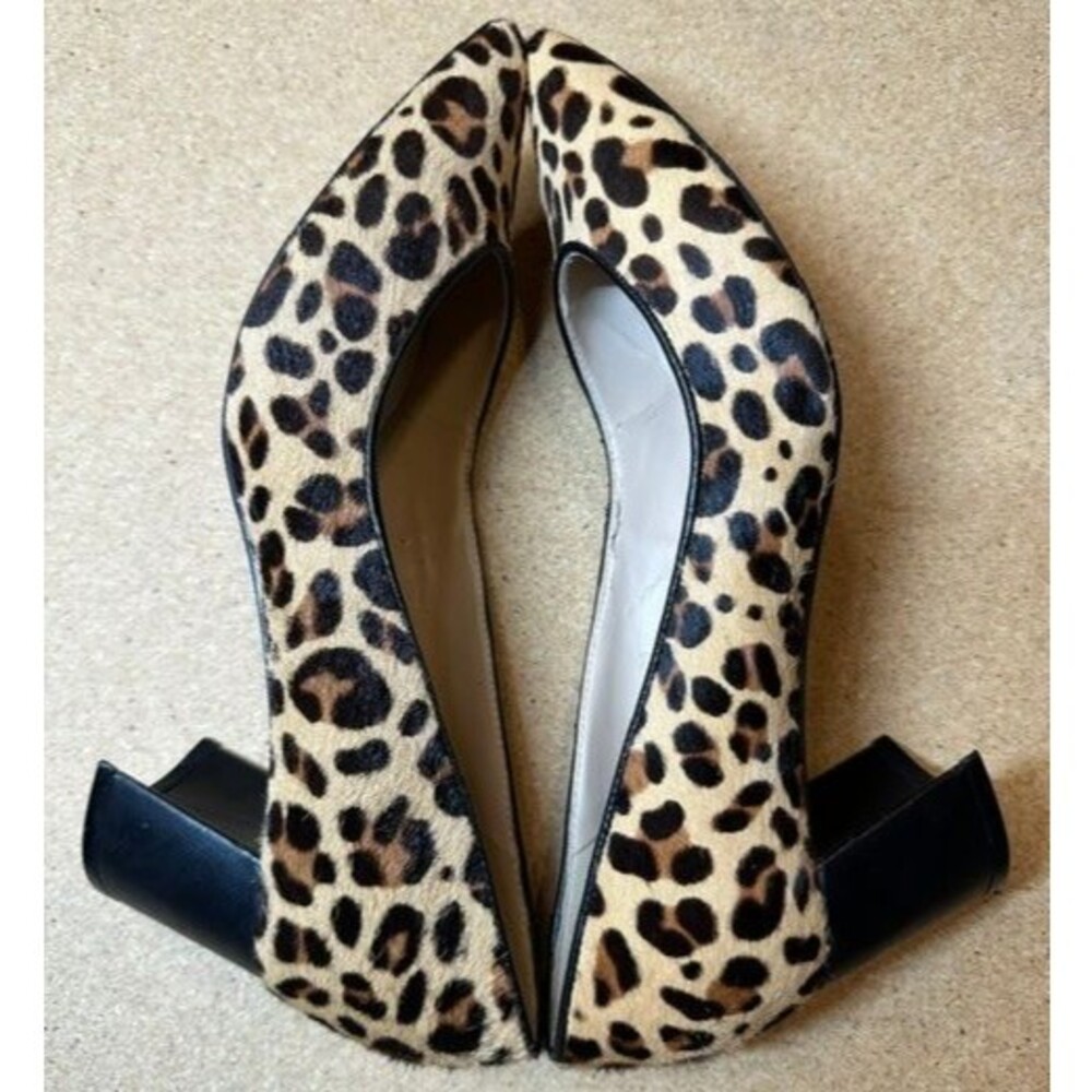 NWOB Marc Fisher Calf Fur Leopard Print Pointed Toe Block Shoes Womens Size 7.5